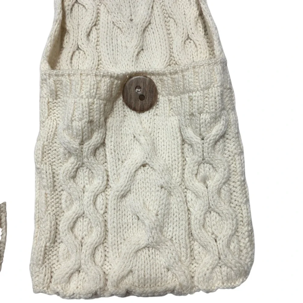 Aran‎ Woollen Mills Merino Wool Pocket Scarf Cream Cable Knit Made in Ireland